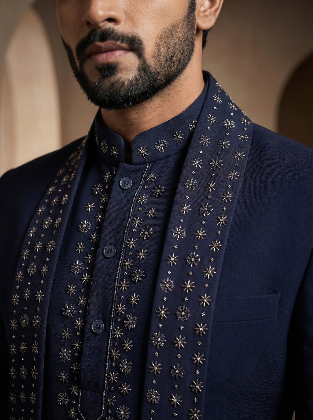 Blue hand Embroidered Indo Western