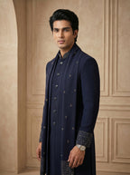 Navy Blue hand Embroidered Indo Western with stall