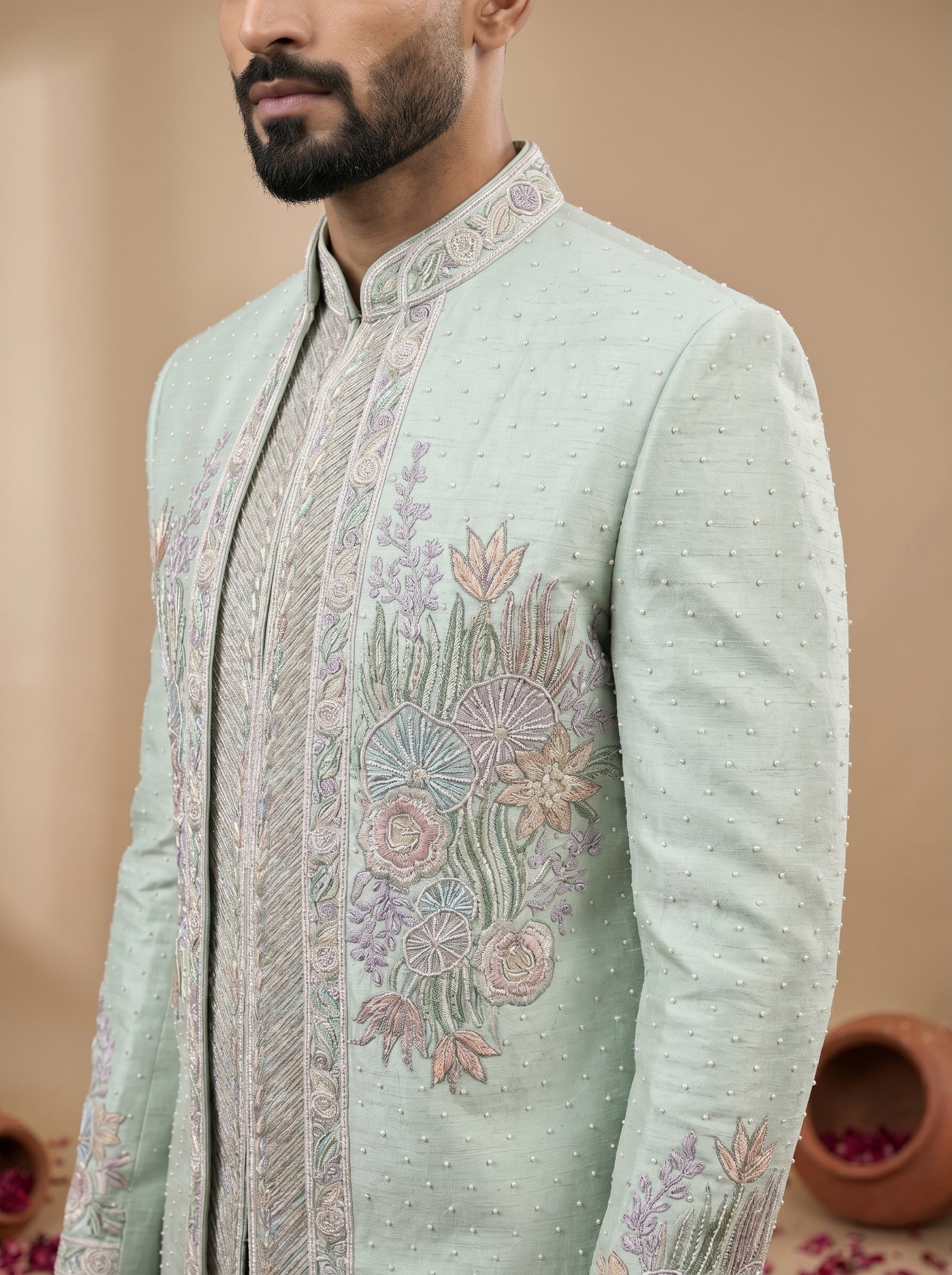 Silk Multicolor Hand Embroidery Carnival Indo Western