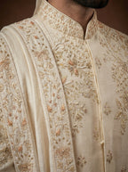 Ivory Silk Sherwani With Hand Embroidery