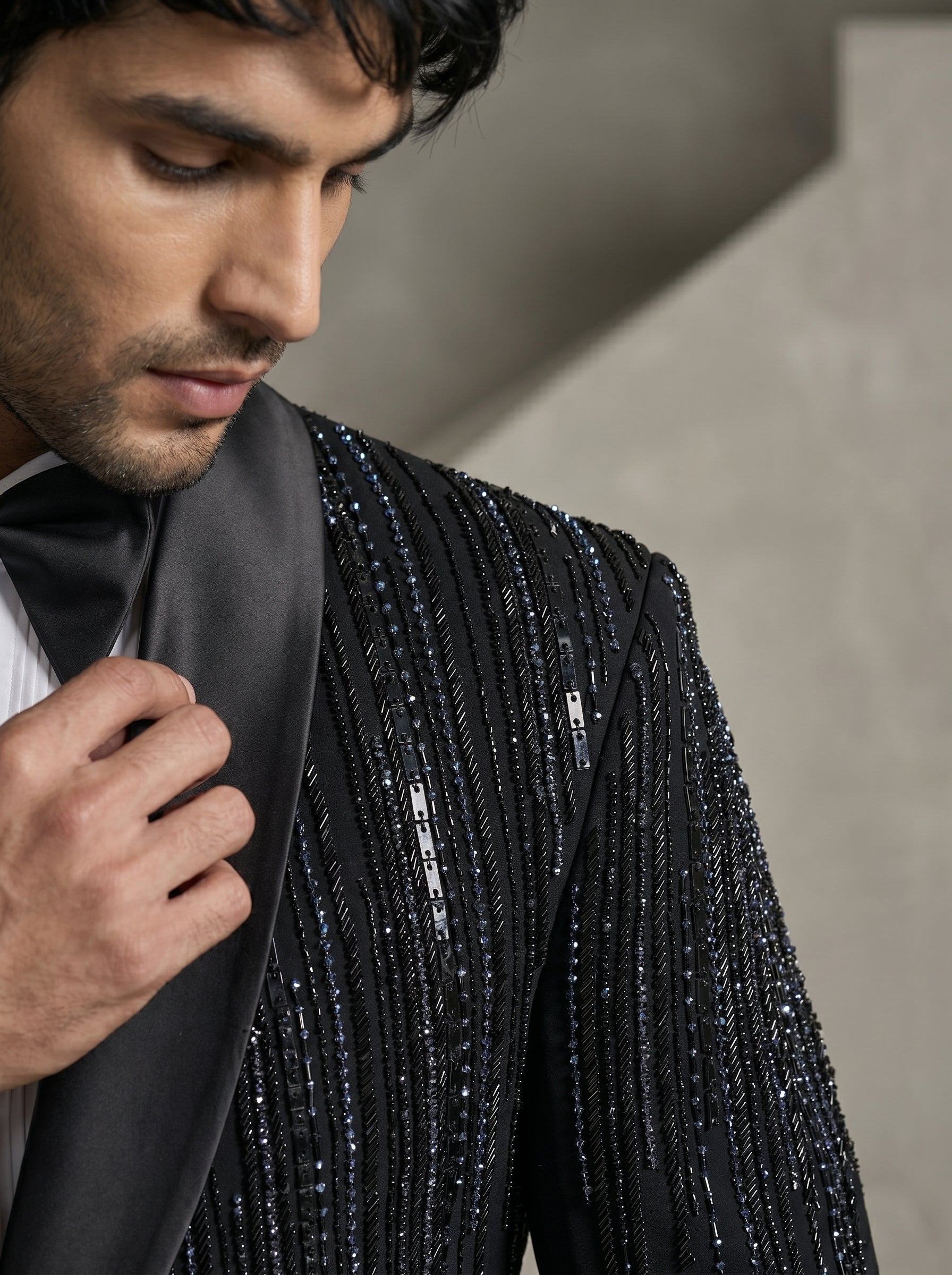Black Japanese Hand Embroidered Tuxedo