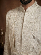 Ivory Silk Sherwani With Hand Embroidery