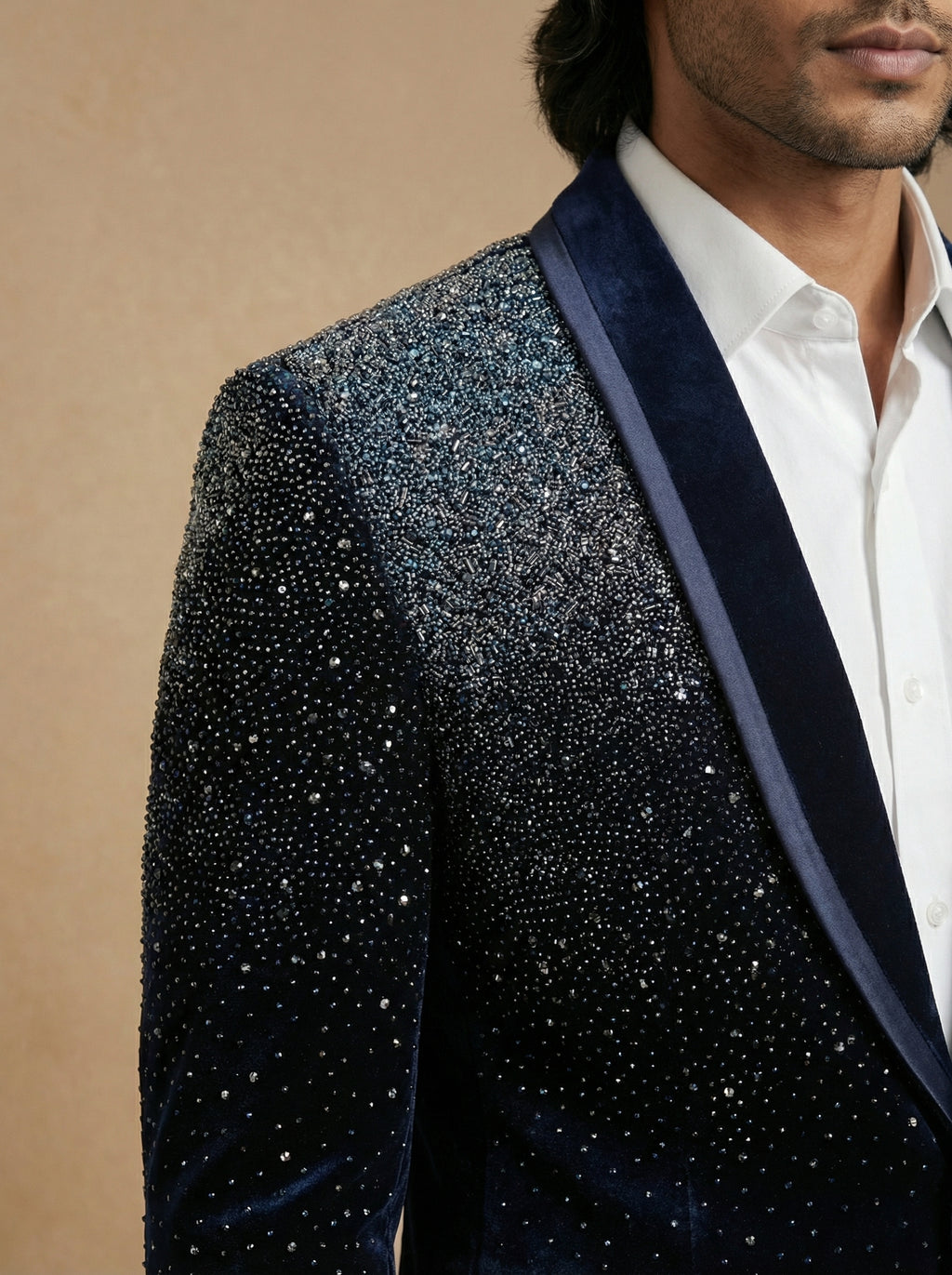Velvet hand embroidered tuxedo
