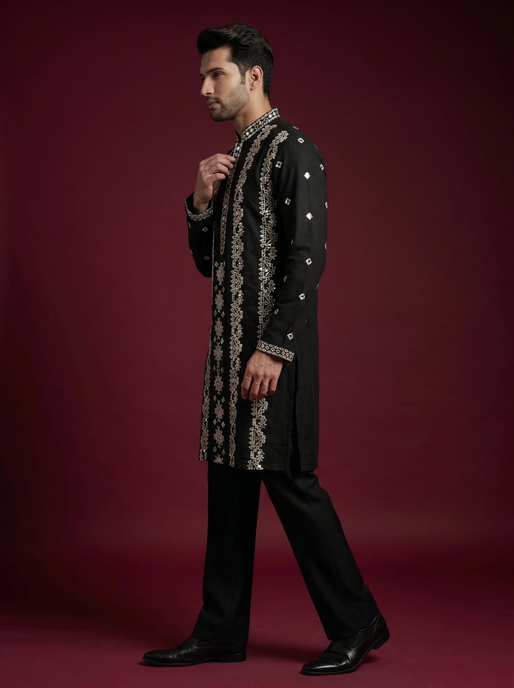 Silk Mirror Embroidered Kurta Pajama