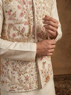 Hand Embroidered Silk Kurta Pajama Waistcoat Set
