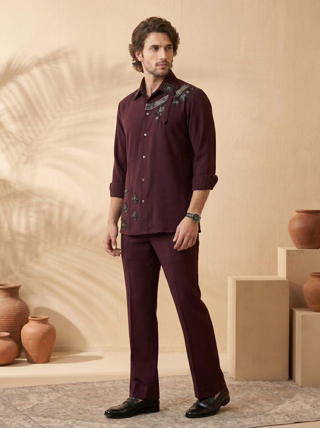 Hand embroidered designer shirts with same pants (SH-NU07)