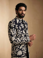 Navy Blue hand Embroidered Indo Western