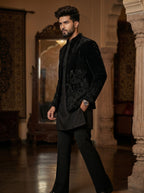 Black velvet embroidered indowestern with hand work