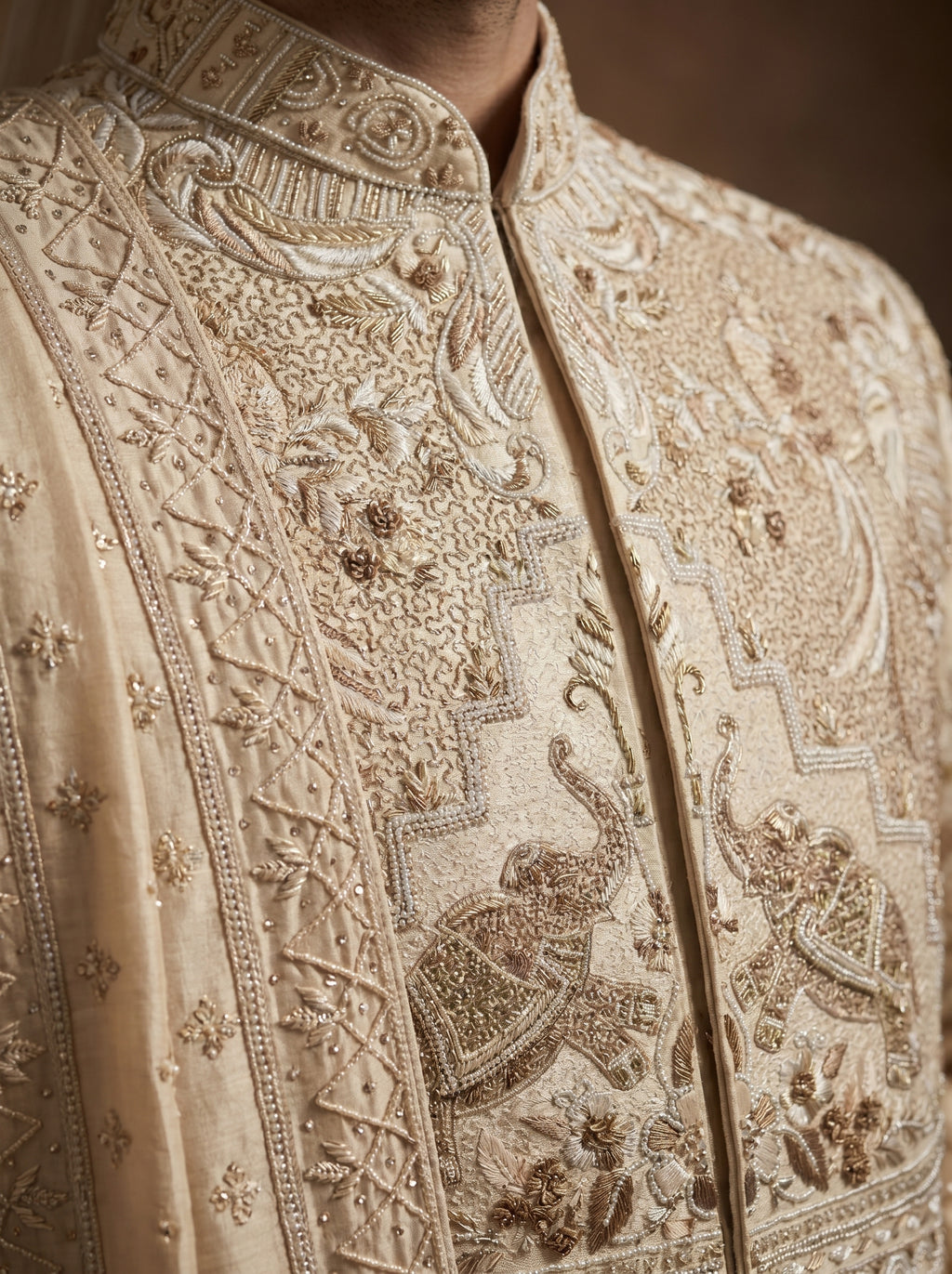 Silk Gold Sherwani With Hand Embroidery