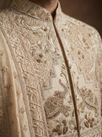 Silk Gold Sherwani With Hand Embroidery
