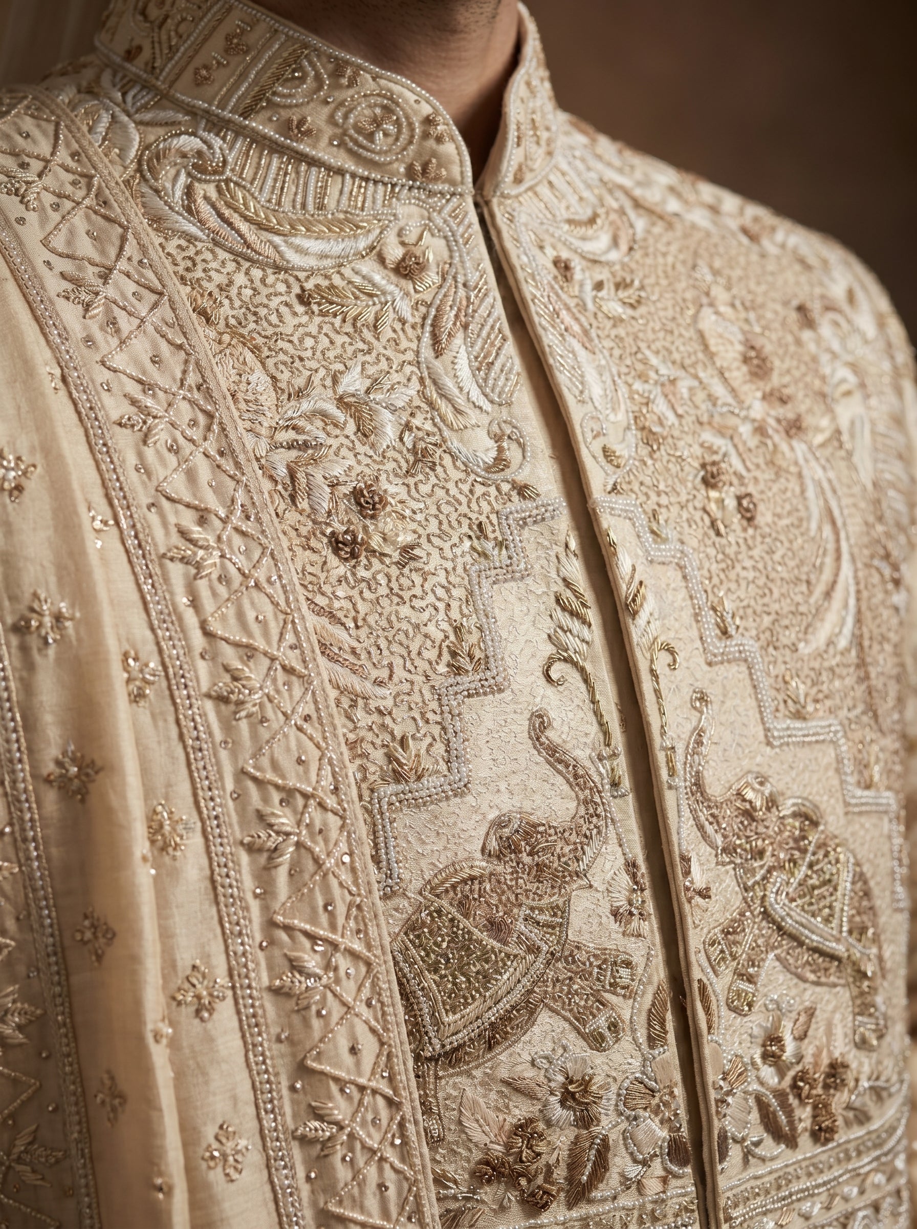 Silk Gold Sherwani With Hand Embroidery