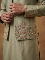 Hand Embroidered Silk Kurta Pajama Waistcoat Set