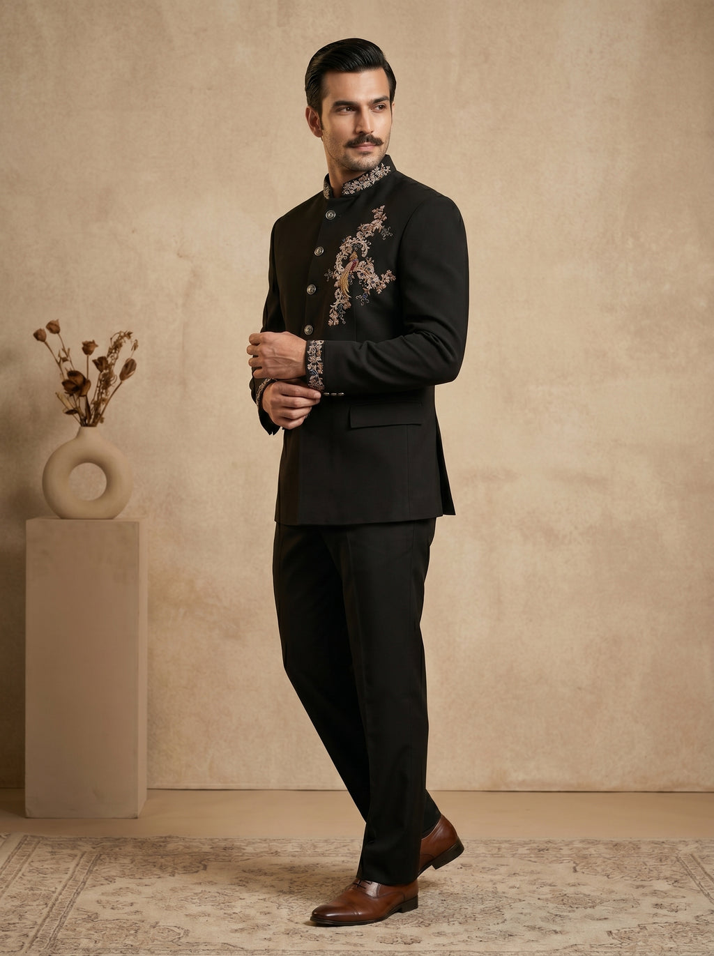 Black japanese hand embroidered jodhpuri