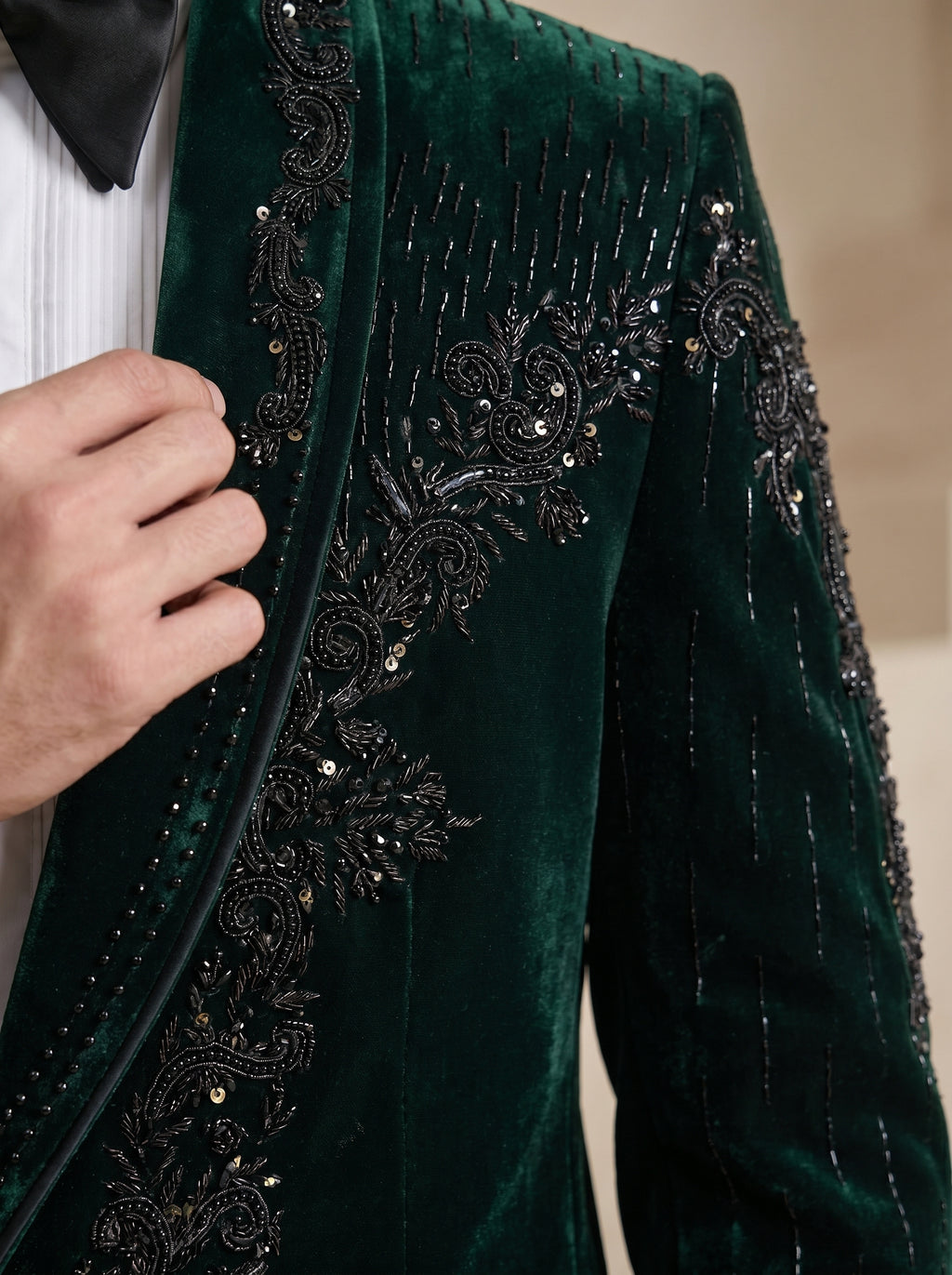 Green Velvet Hand Embroidered Tuxedo
