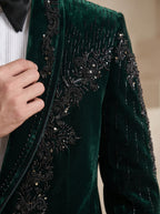 Green Velvet Hand Embroidered Tuxedo