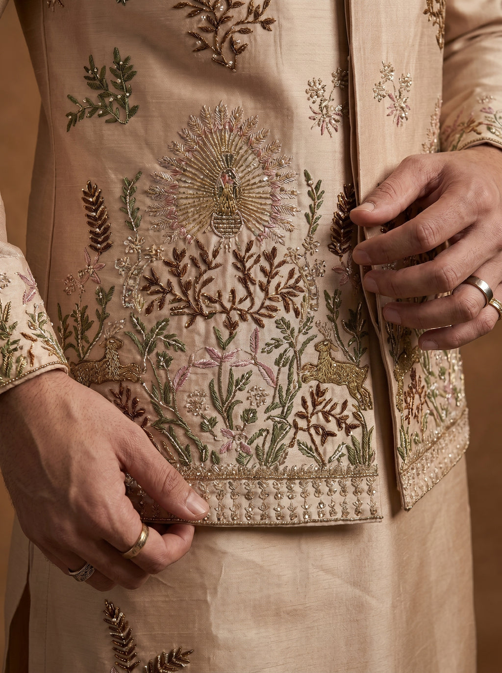 Hand Embroidered Silk Kurta Pajama Waistcoat Set