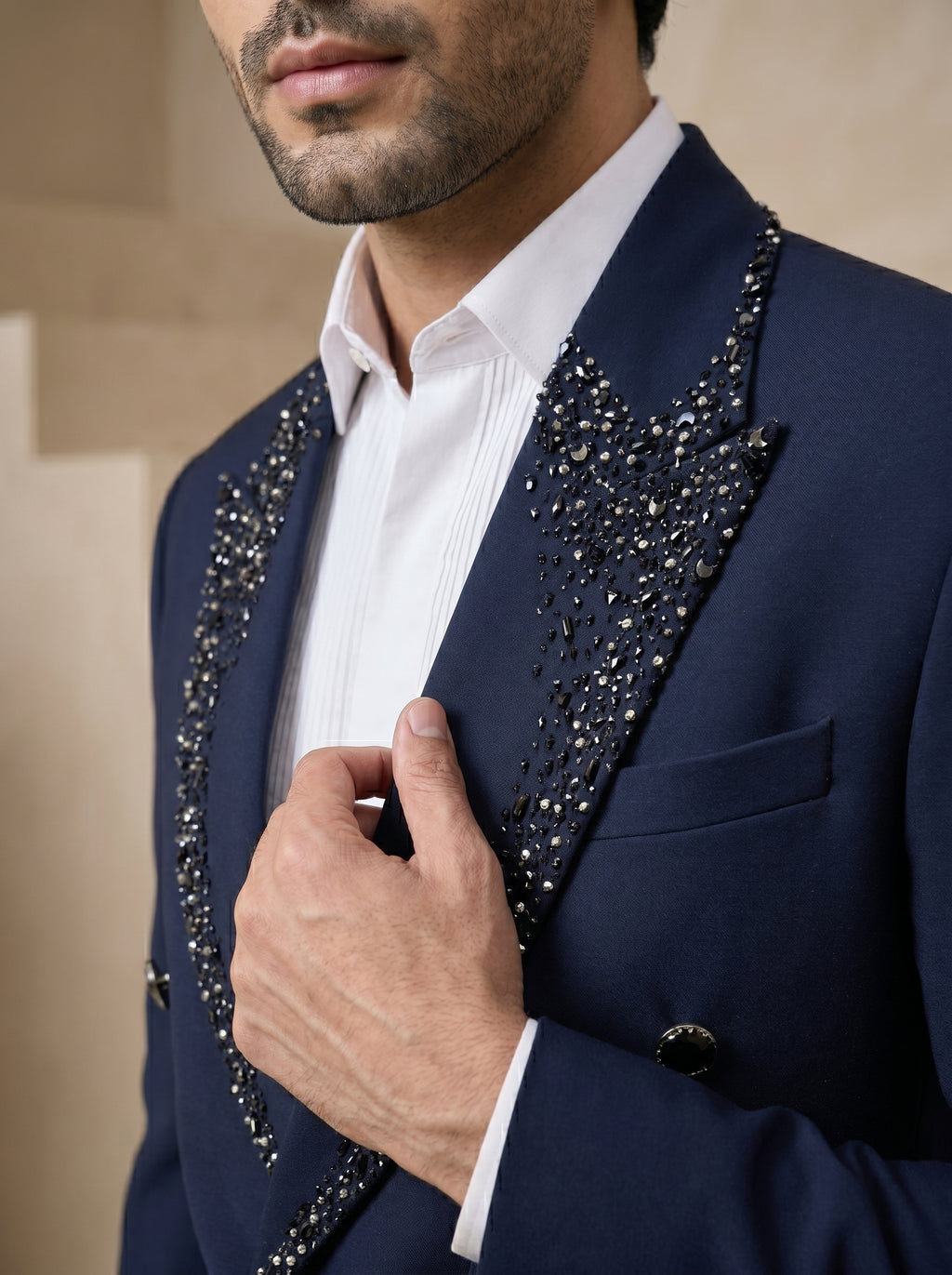 Blue Japanese Hand Embroidered Tuxedo