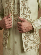 Hand Embroidered Silk Kurta Pajama Waistcoat Set