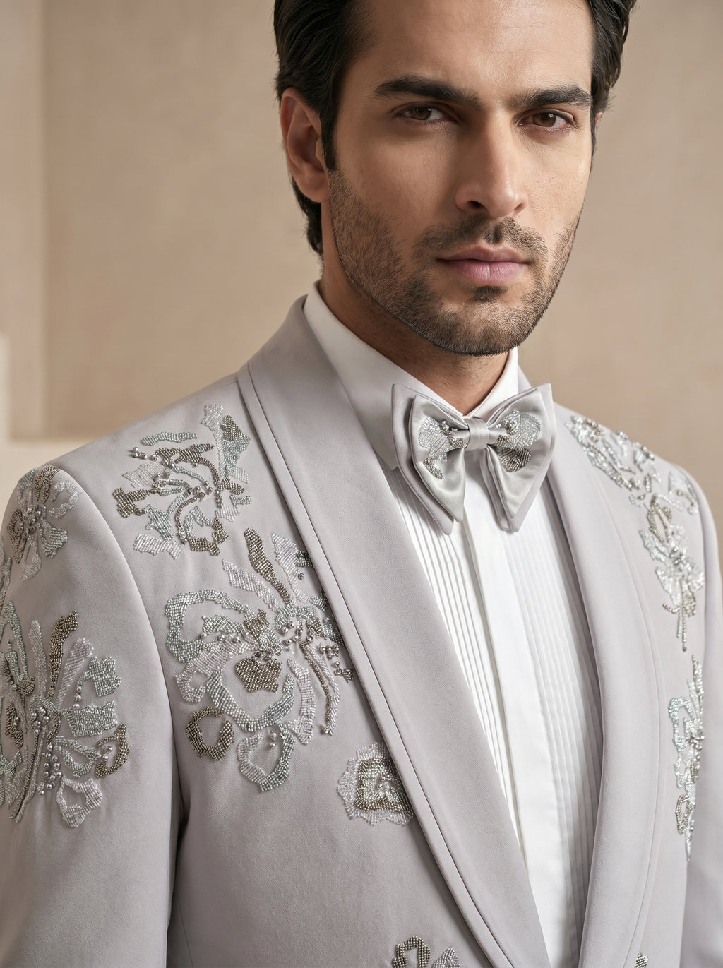Grey Japanese Hand Embroidered Tuxedo