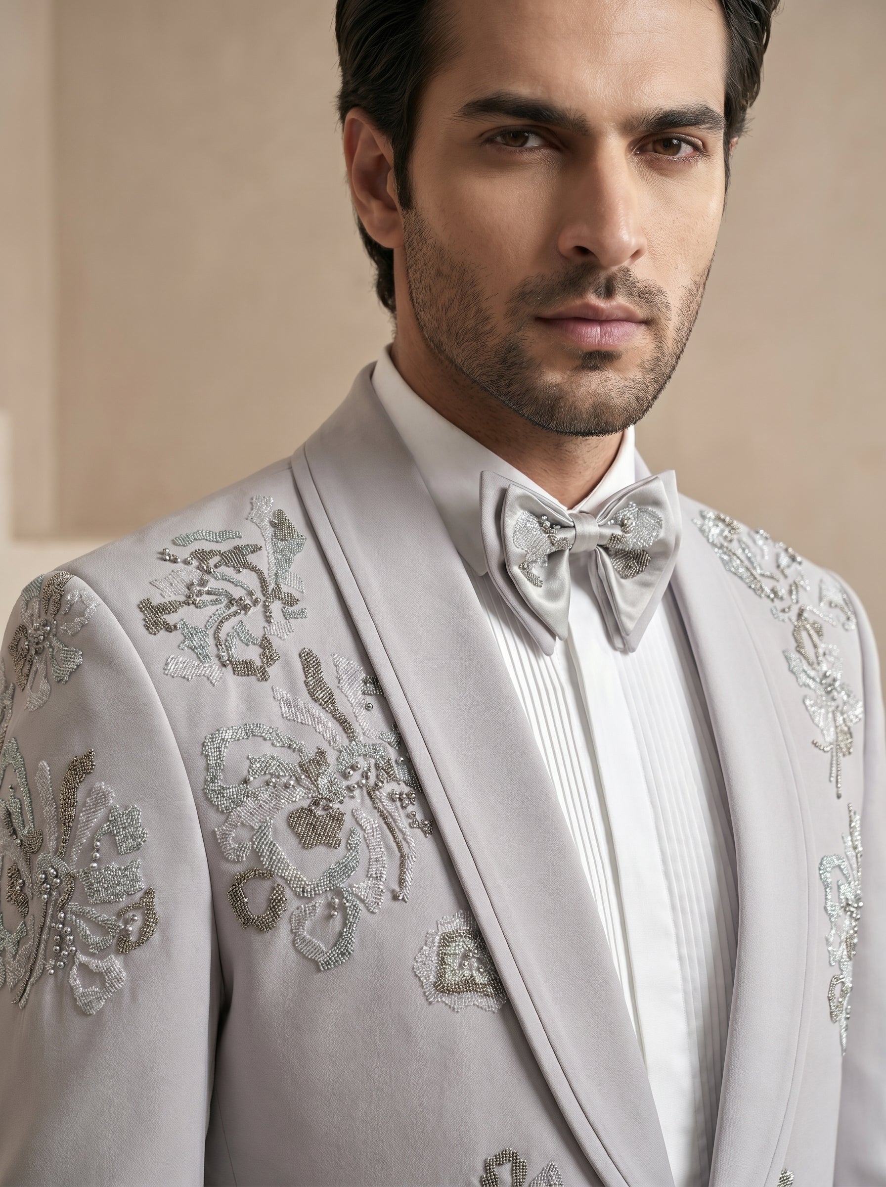 Grey Japanese Hand Embroidered Tuxedo