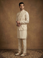 Hand Embroidered Silk Kurta Pajama Waistcoat Set