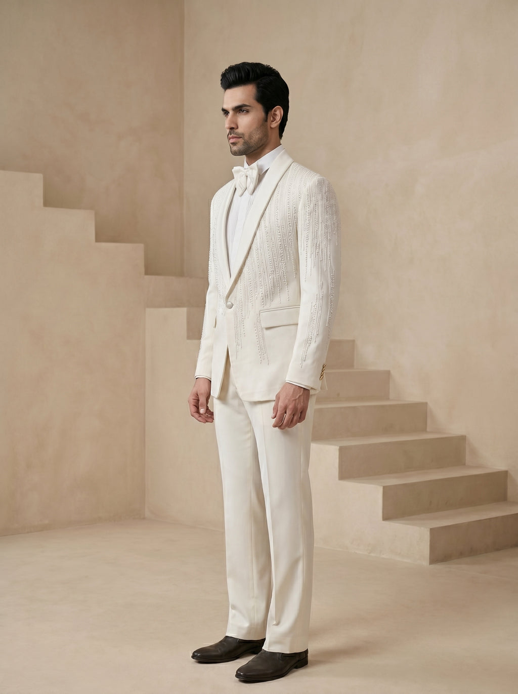 White Japanese Hand Embroidered Tuxedo