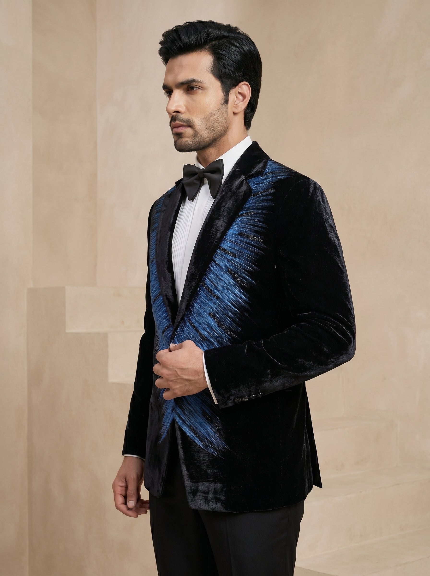 Black Velvet Hand Print Tuxedo