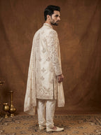 Silk Beige Sherwani With Hand Embroidery