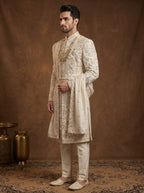 Silk Sherwani With Hand Embroidery