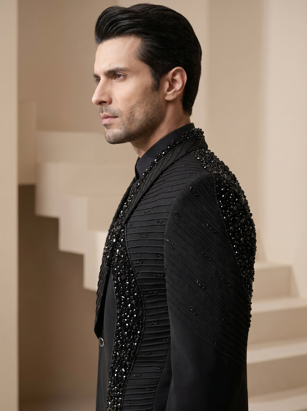 Black Japanese Hand Embroidered Tuxedo