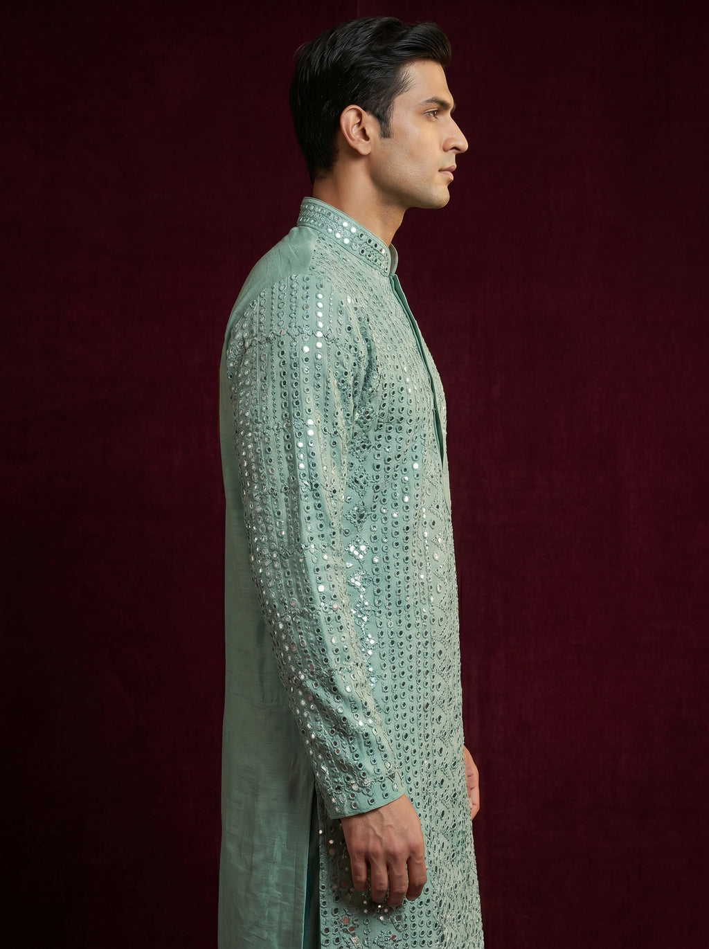 Silk Mirror Embroidered Kurta Pajama