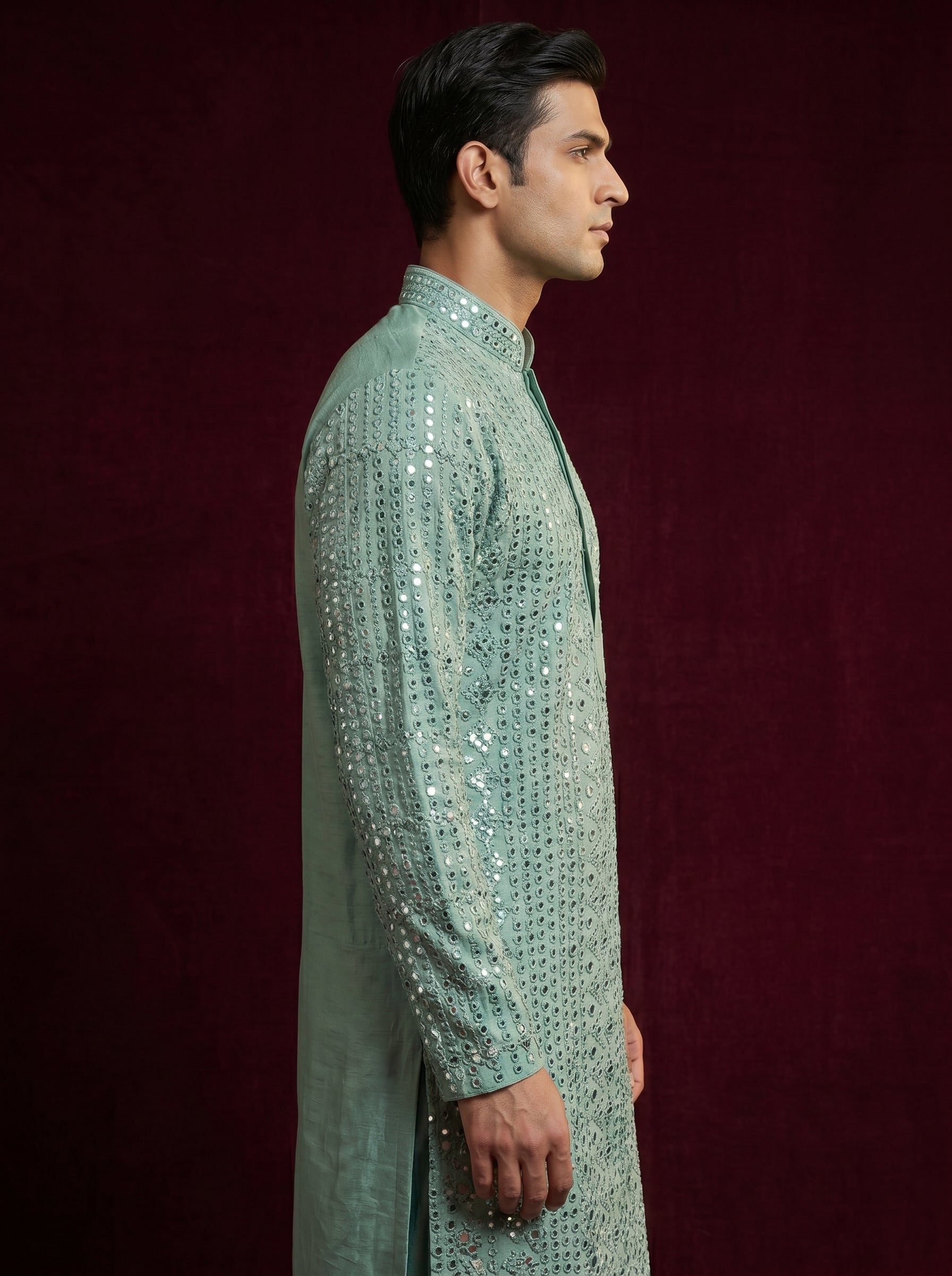 Silk Mirror Embroidered Kurta Pajama