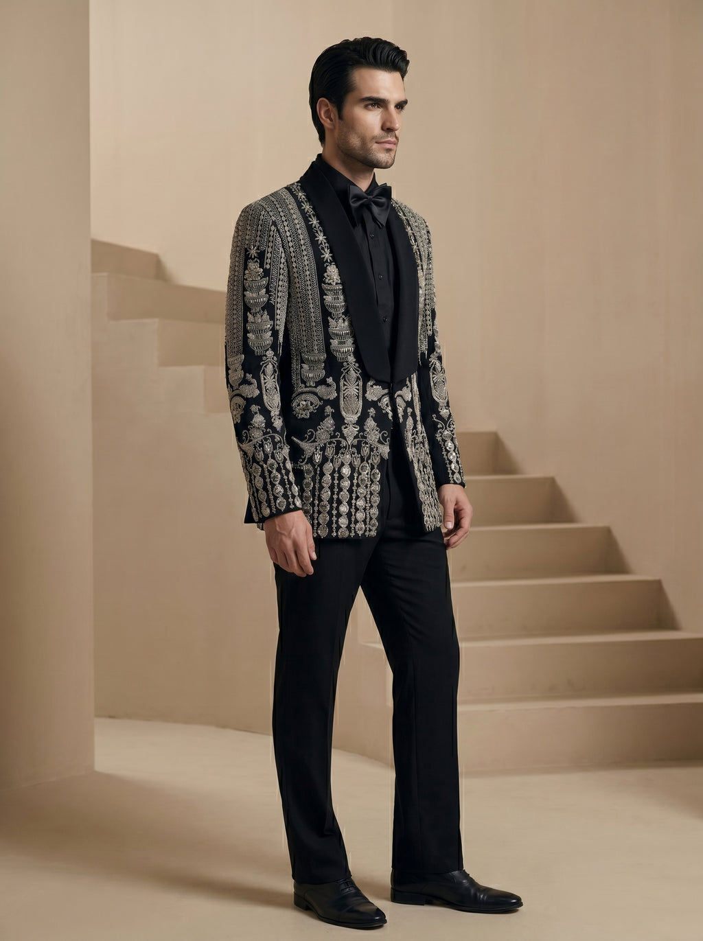 Black Japanese Hand Embroidered Tuxedo