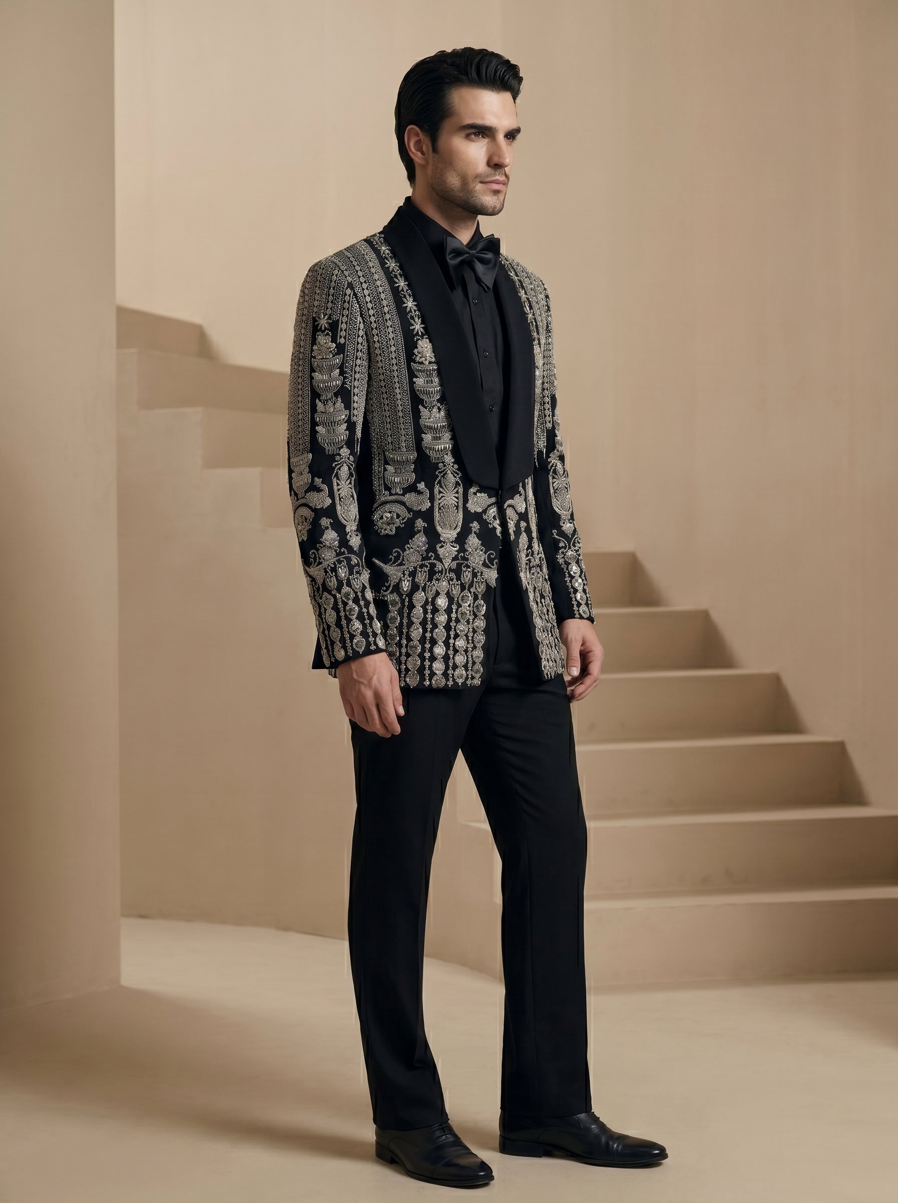 Black Japanese Hand Embroidered Tuxedo