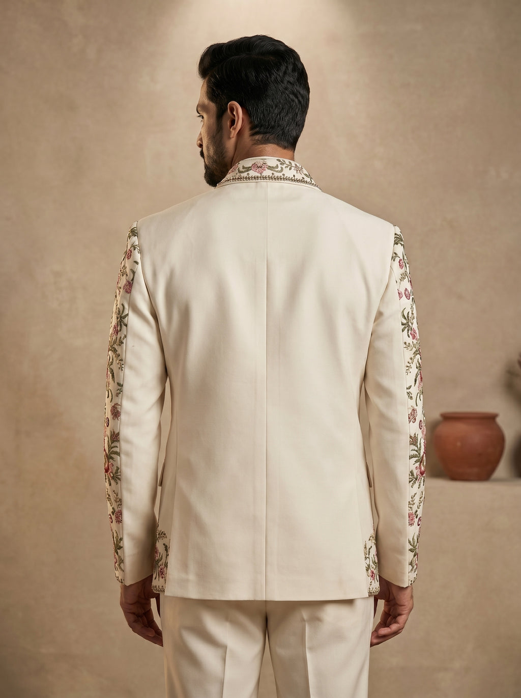 Cream Japanese Hand Embroidered Suit