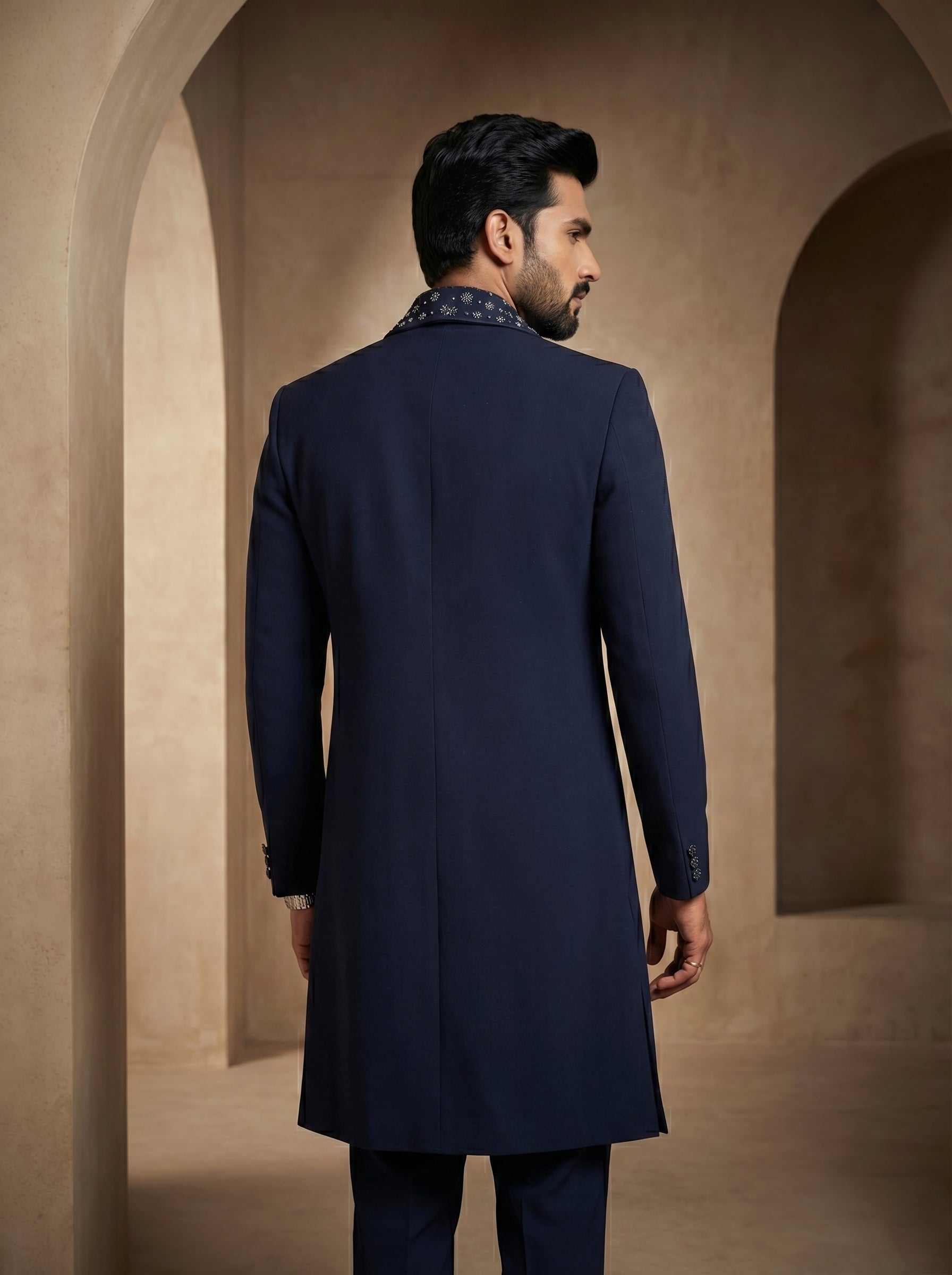 Blue hand Embroidered Indo Western