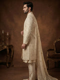 Beige Silk Sherwani With Hand Embroidery