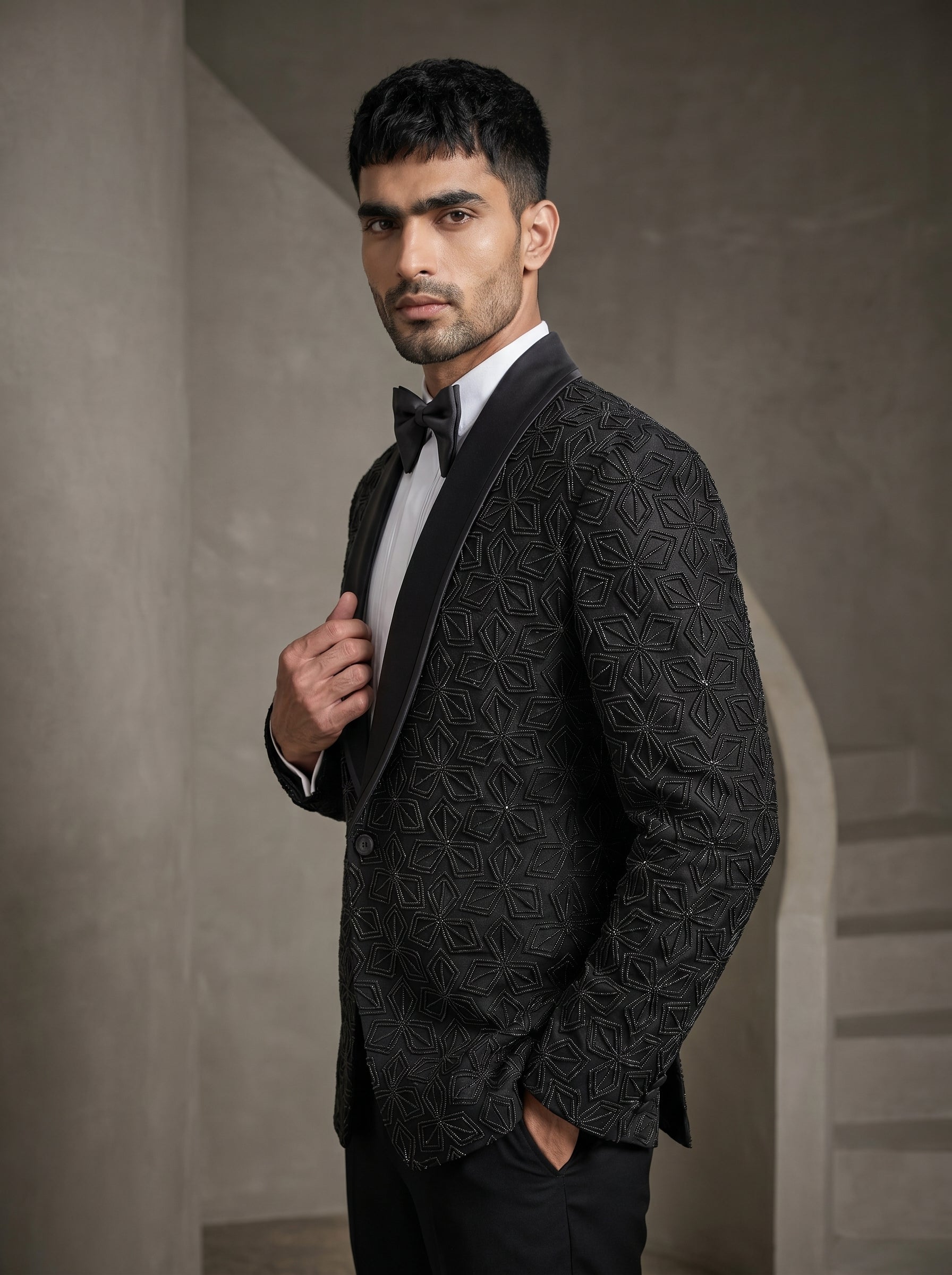 Black Japanese Hand Embroidered Tuxedo