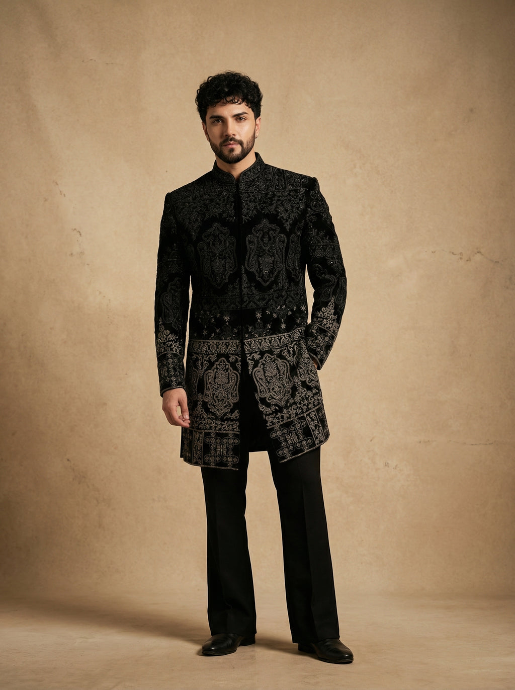 Indo Western with black and silver embroidery in ombre