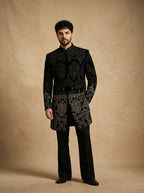 Indo Western with black and silver embroidery in ombre