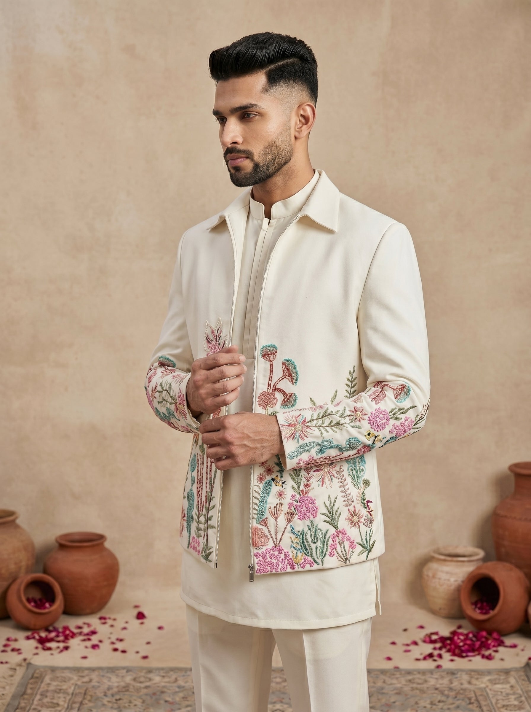 Shacket with Multi Color Thread Work
