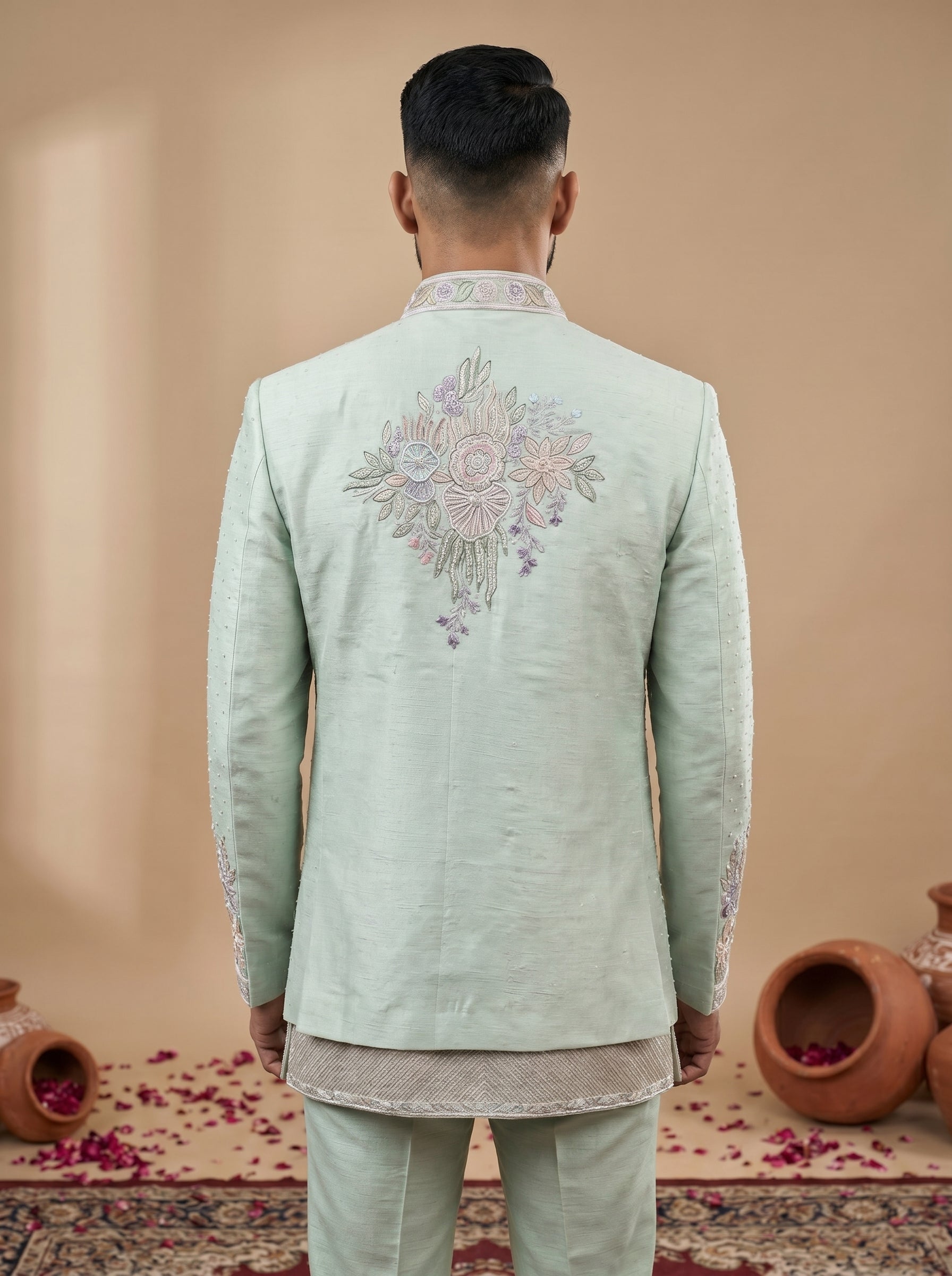 Silk Multicolor Hand Embroidery Carnival Indo Western