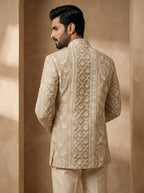 Nude color thread embroidered indo western