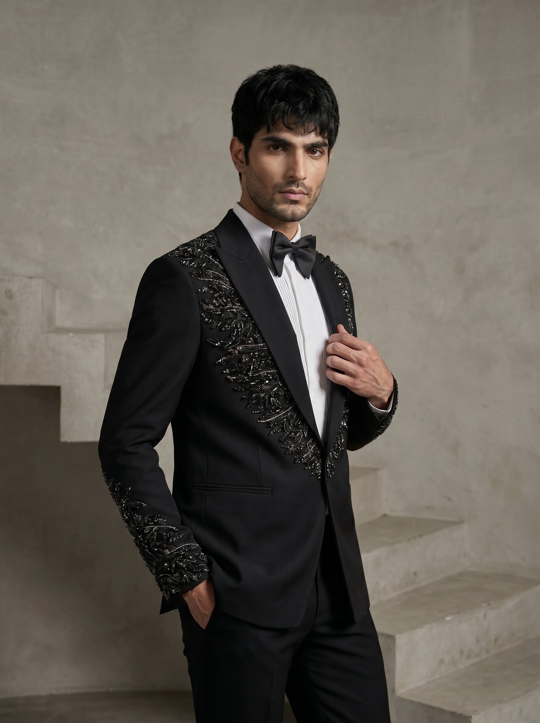 Black Japanese Hand Embroidered Tuxedo