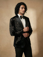 Velvet hand embroidered tuxedo with gemstone