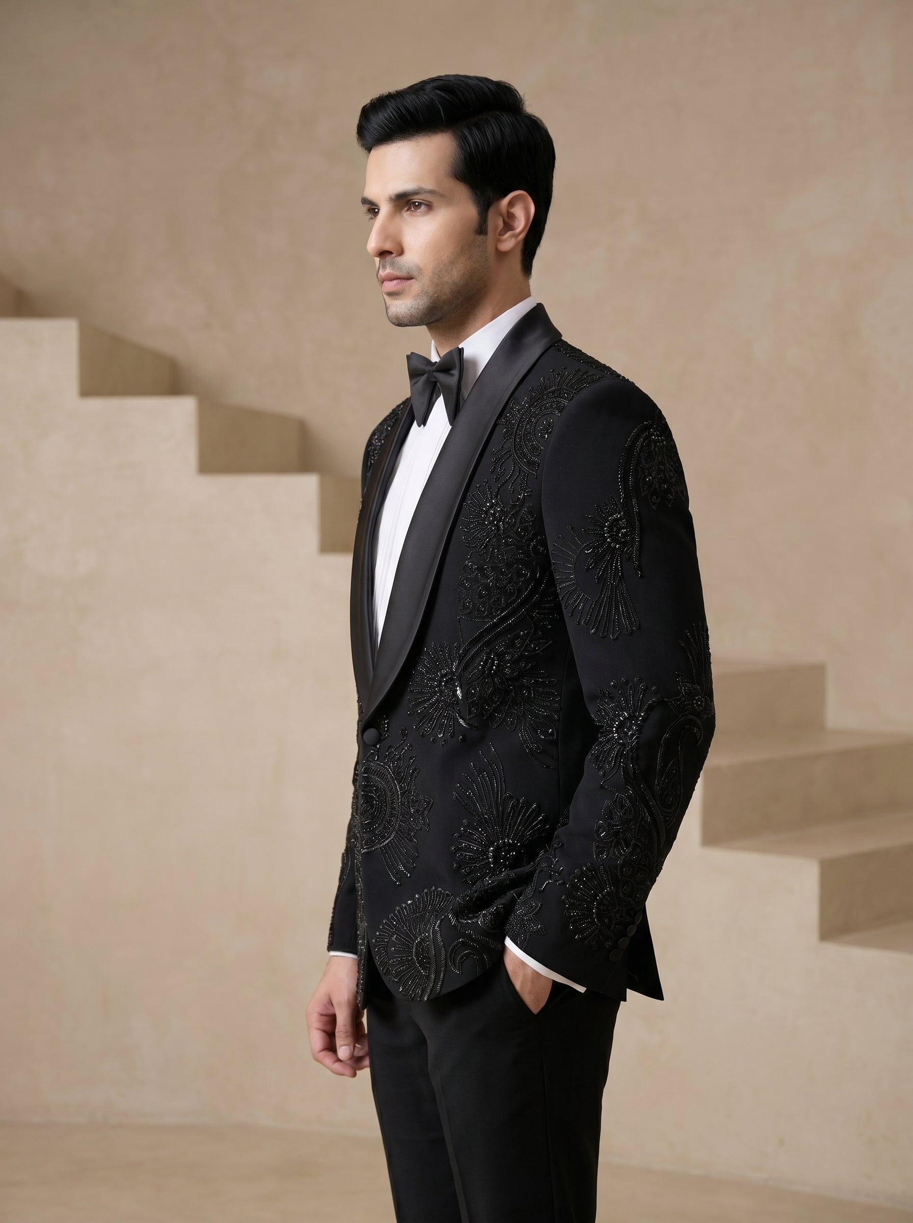 Black Japanese Hand Embroidered Tuxedo