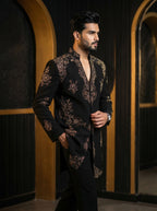 Black v neck hand work indo western