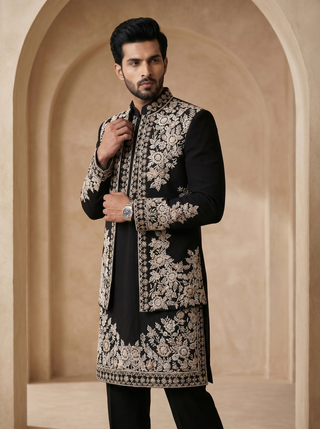 Black thread work & Hand Embroidered Indo Western