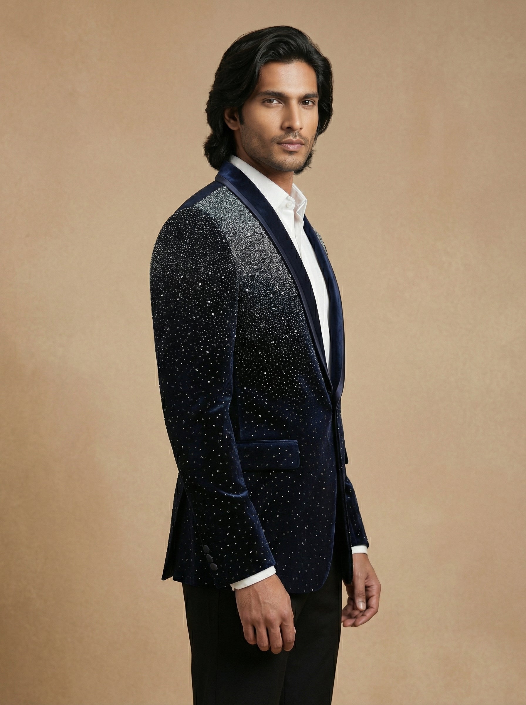 Velvet hand embroidered tuxedo