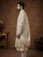 Ivory Silk Sherwani With Hand Embroidery